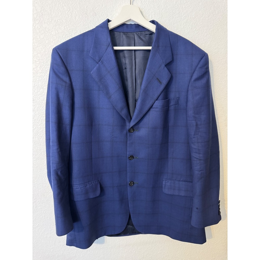 Aquascutum Regent 100 Mens Blue Plaid Blazer Union Made in USA